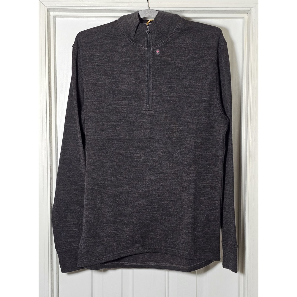 Relwen Wool Cotton Quarter Zip Pullover Sweater‎ Large Charcoal/Brown Heather
